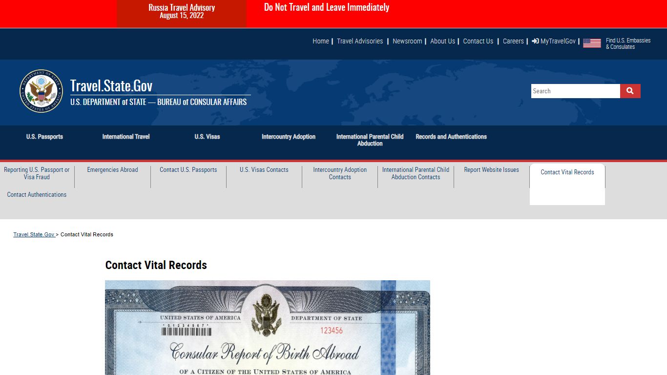 Contact Vital Records - United States Department of State